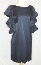 Lanvin H&M navy blue 100% Silk ruffle dress Size 10