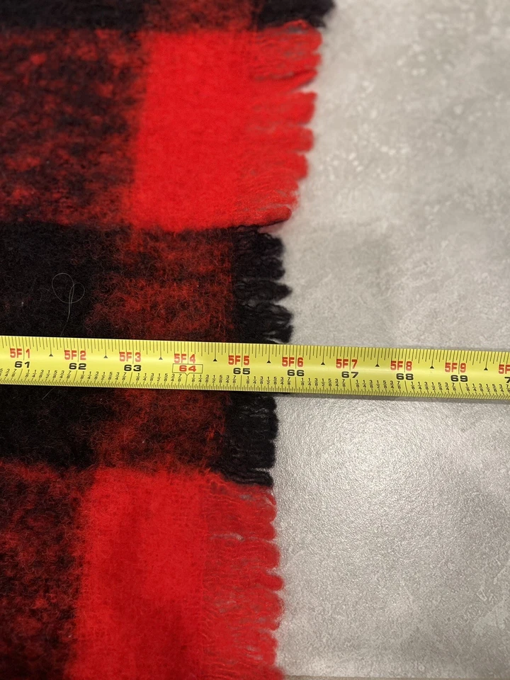 "Manta italiana MT I1 roja y negra a cuadros picnic mezcla de lana Italia 54""x66""" Foto 2 de 4