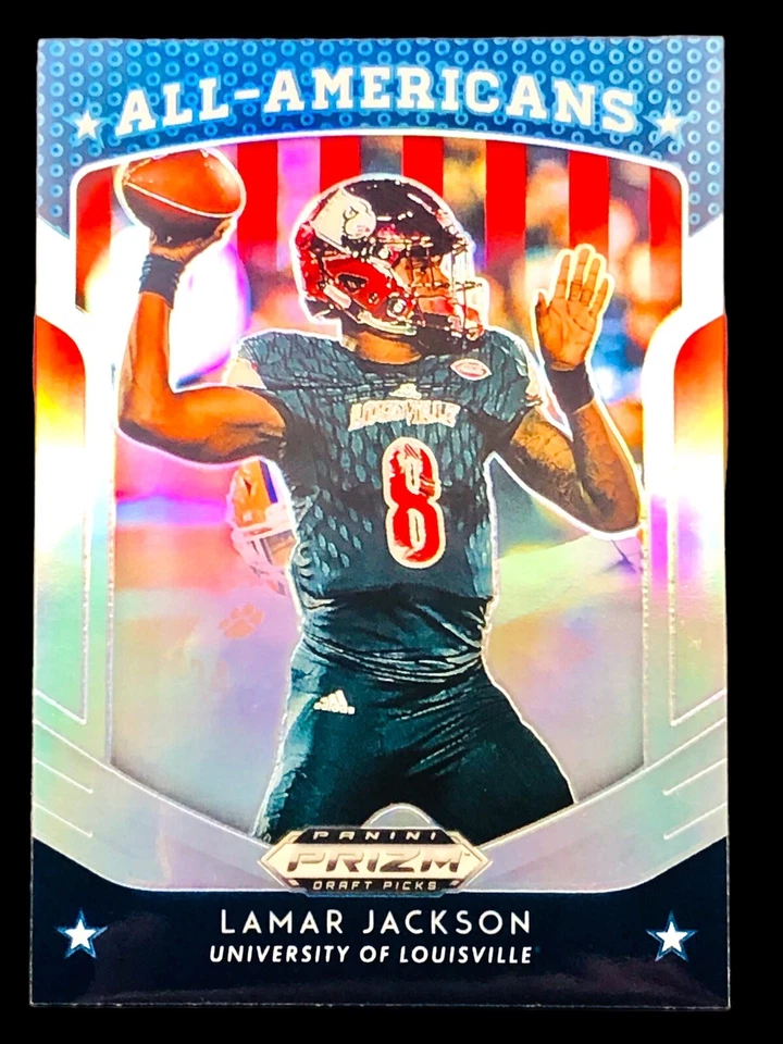 LAMAR JACKSON SILVER PRIZM REFRACTOR CARD JERSEY #8 LOUISVILE RAVENS SP 2019 DP - Image 3 of 4