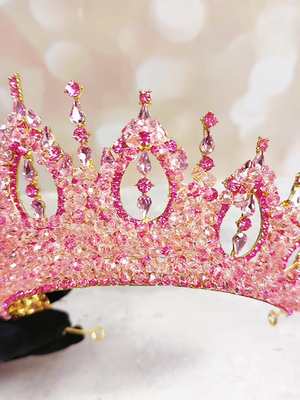 Gold Princess Crown, Prom headpiece, Bridal tiara, Pink  display picture 3