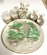 VTG 1990s Miniature Momma Pig With Piglets Tea Set - Pot, Plate  4 Cups