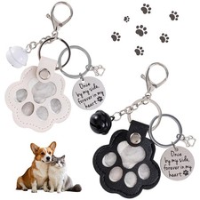 4Pcs Leather Dog Memorial Keychain: Pet Paw Print Fur Keepsake - Cute Dog Cat...
