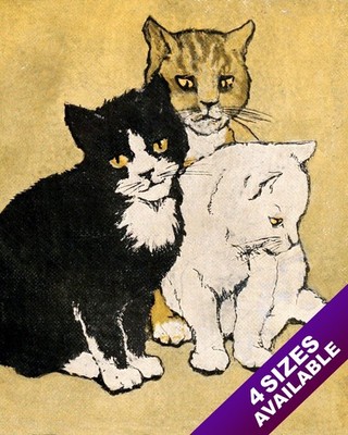 THREE 3 CATS PORTRAIT CAT KITTEN PET ANIMAL ART PAINTING REAL CANVAS PRINT