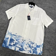 Cremieux Shirt Mens Medium White Santorini Button Up Loop Collar Vacation New