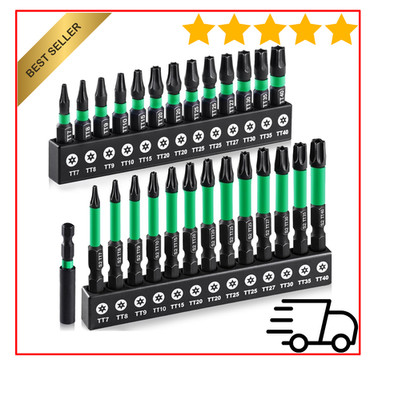 27Pcs Impact Torx Bit Set TT7-TT40 S2 Steel Security Tamper Proof 1'' 2'' Case