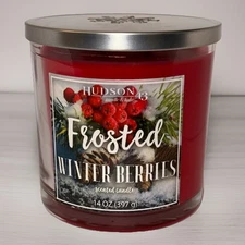 Hudson43 3 Wick Candle - Frosted Winter Berries, Glass Jar, Lid, New, Never Lit