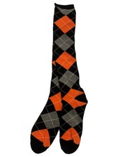Womens Orange Gray  Black Argyle Knee High Halloween Socks