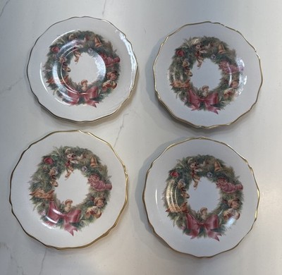 Rare Disney Direct Vintage Gold Rimmed Christmas Saucers Set Of Four Mickey +