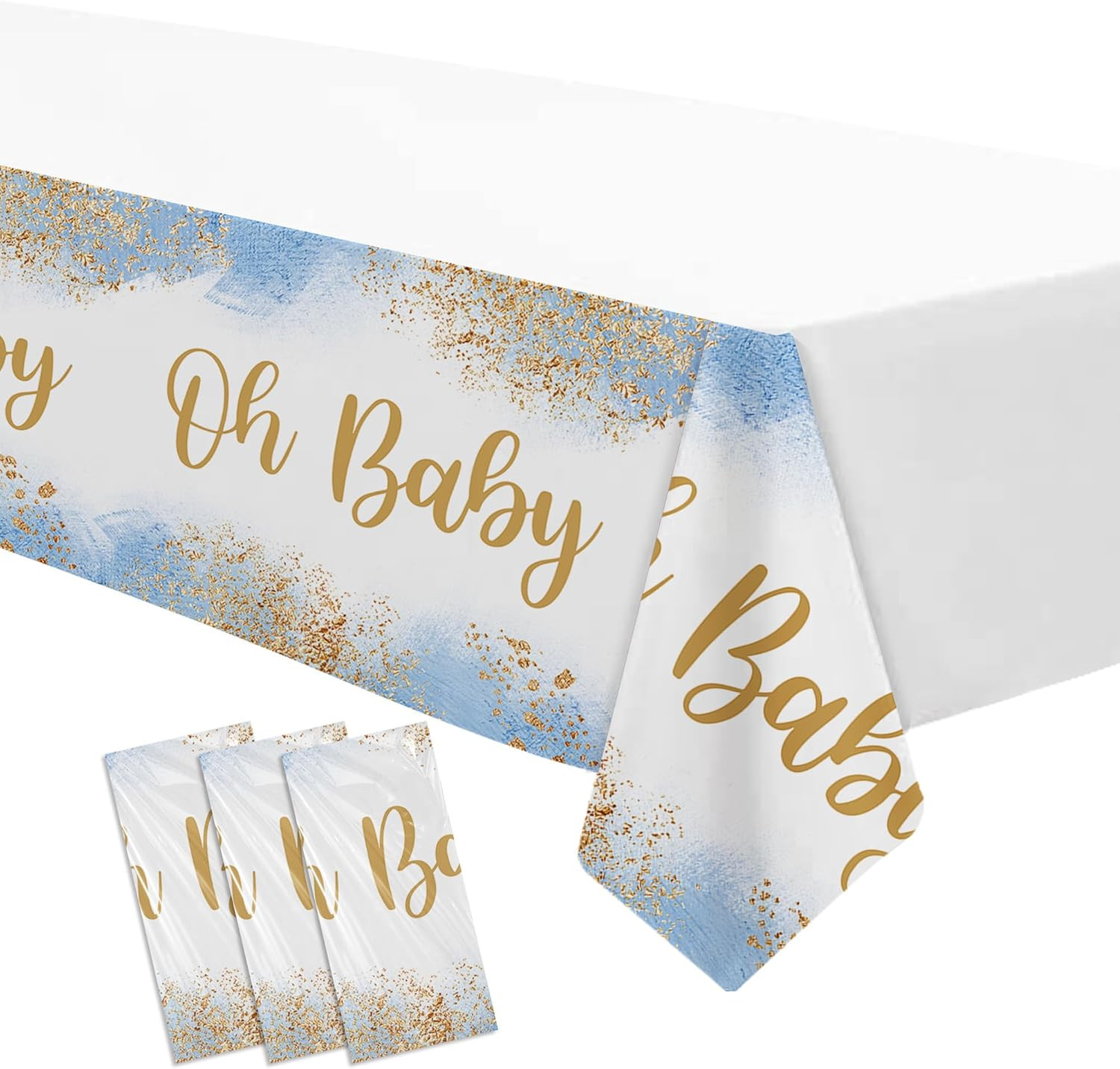Dusty Blue Baby Shower Decorations Tablecloth for Boy, 3 Pcs