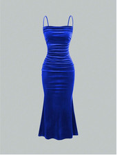 Blue MOD Solid Ruched Mermaid Hem Cami Dress Sz XS S M L