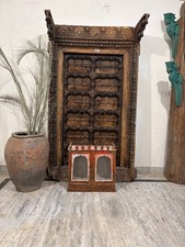Wooden Glass Small Wall Cabinet Decorative Storage Unit, Compact Stylish Dec