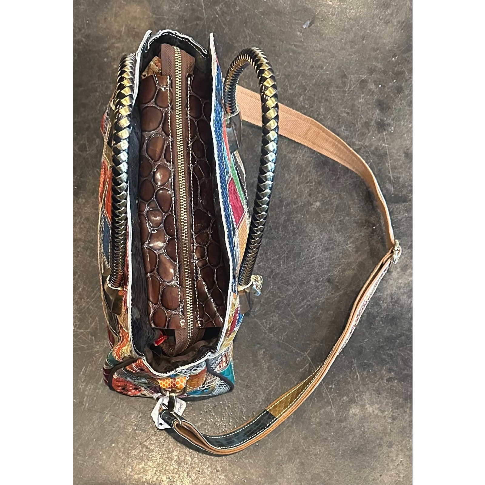 Vintage Leather Snake Blocks Patchwork Handbag Sa… - image 3