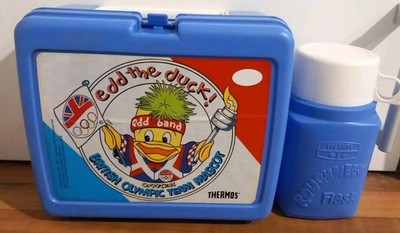 Edd Ed The Duck Vintage Thermos Flask British Olympic Mascot Lunch Box Set