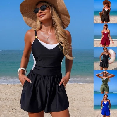 Damen Badeanzug mit Badeshorts Einteilige Bademode Tankini Figurformend Frau - Bild 1 von 4