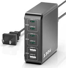 Charging Station for Multiple Devices : 130W 6 Port Gan Fast USB C Charger Stati