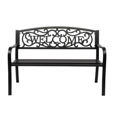 Outdoor Iron Patio Porch Backyard Park Deck School Welcome Bench Seat Chair New