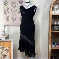 Vtg 90s Y2k Beaded Floral Cowl Asymmetric Dress Dark Fairy Whimsigoth Romantic L
