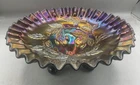 BEAUTIFUL VINTAGE CARNIVAL DUGAN PURPLE CHERRIES TIGHT CRIMPED EDGE FOOTED BOWL
