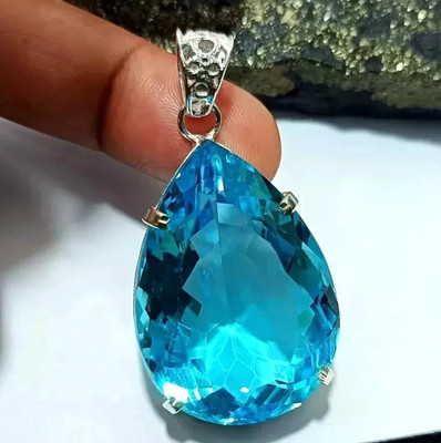 95 Ct+ Certified Natural Blue Topaz 925 Solid Silver Pendant Pear Loose Gemstone