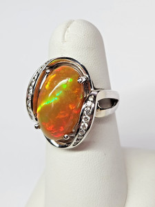 HUGE 14k White Gold WELO OPAL & Diamond Accent Freeform Ring Sz 9
