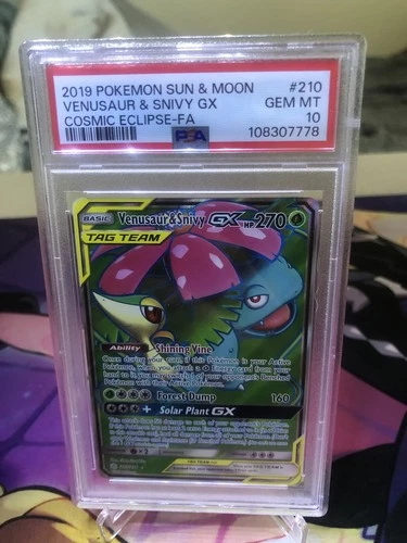 2019 Venusaur & Snivy GX (Full Art) 210/236 Sm-Cosmic Eclipse Holo GEM MT PSA 10