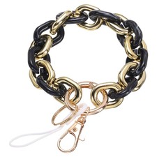 Metal Wristlet Strap Keychain, 7.87" x 0.71" Gold/Black 1Set