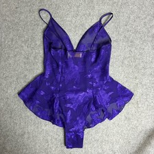 Vintage Victorias Secret Size P Gold Label Purple Floral Sheer Peplum Bodysuit