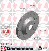 2X Zimmermann Bremsscheibe Sport Z 100.3329.52 FüR Audi TT 2EA 2EF 2EG 8J3 8J9