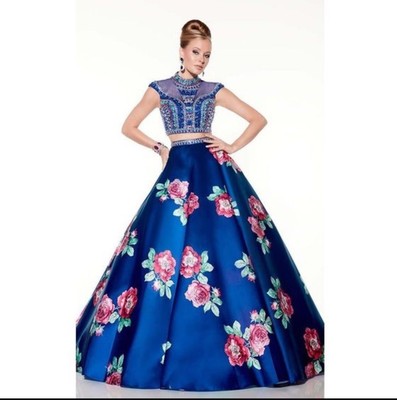 royal blue floral prom dress