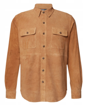 Polo Ralph Lauren Jacket Overshirt Brown Goat Suede Leather 