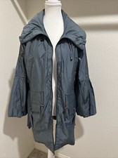 G E T Jacket Womens Xs Gray Rain Windbreaker Full Zip Cinched Waist Nwt