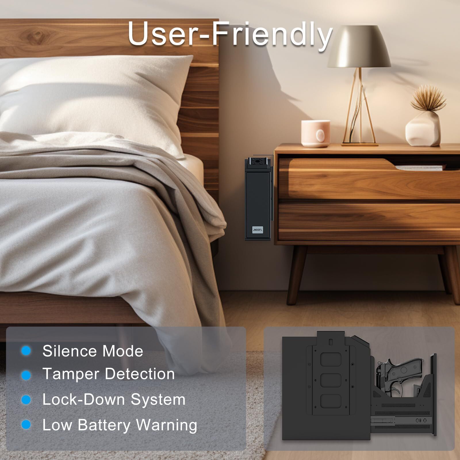 Biometric Gun Safe Mounted Handgun Safe for Nightstand Bed Side Hidden