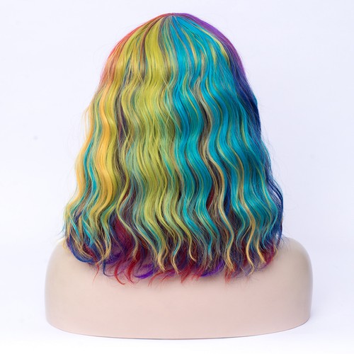 Lady Fashion 16" Curly Hair Wigs Bangs Medium Hair Wig with Breathable Wig Cap - Picture 5 of 7