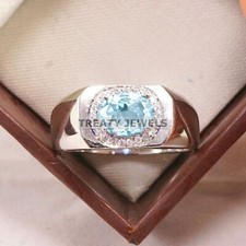 Aquamarine Oval Cut Gemstone With 925 Sterling Silver Ring For Men's A757