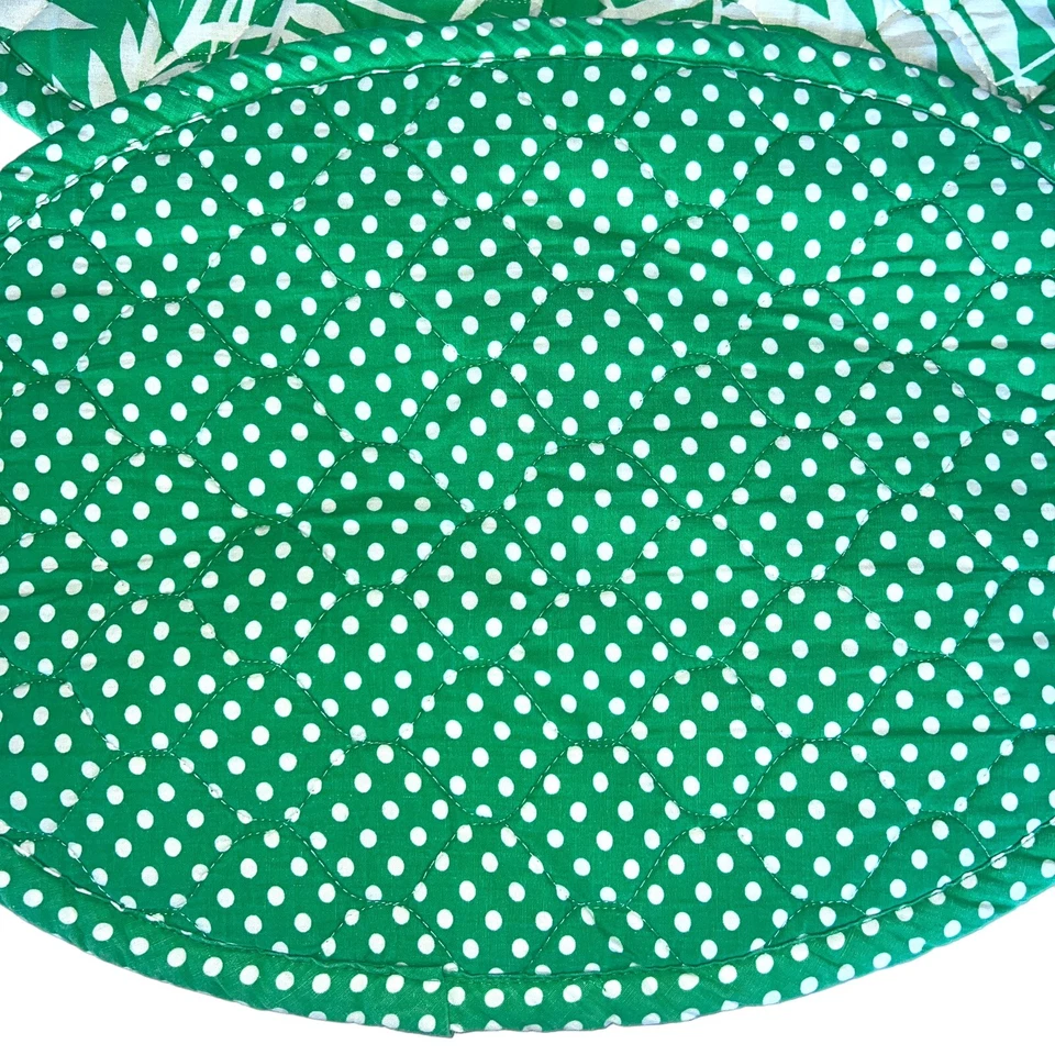 2 manteles de cocina hechos a mano verdes palmeras tropicales y lunares acolchados ovalados retro Foto 4 de 4