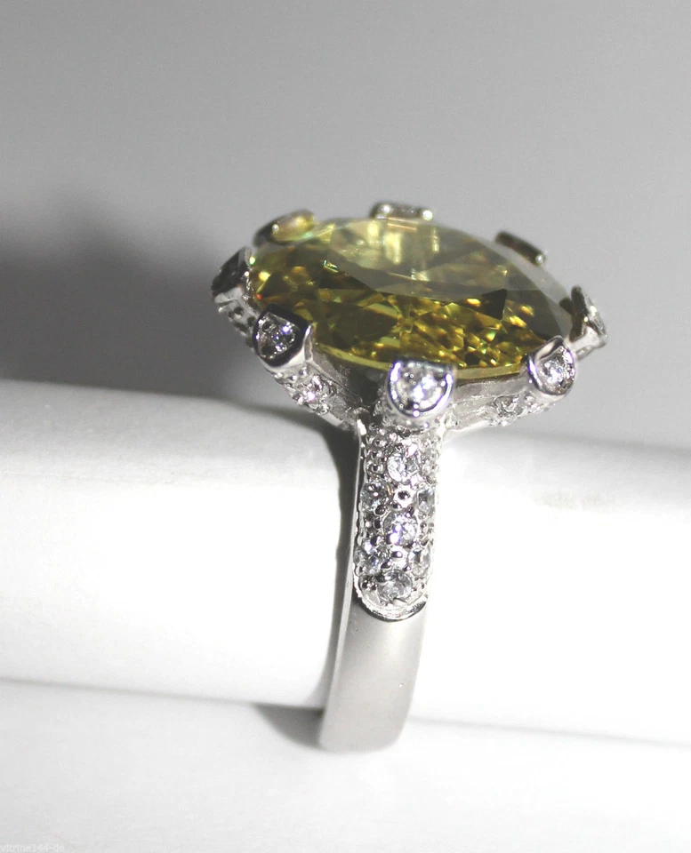 pompöser RING 925 Silber rhodiniert Spinell gelbgrün + Zirkonia weiß Größe 56 - Bild 3 von 4