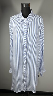 Maaj Women s  Striped Button Up Shirt Dress Midi Viscose Blue White Size L