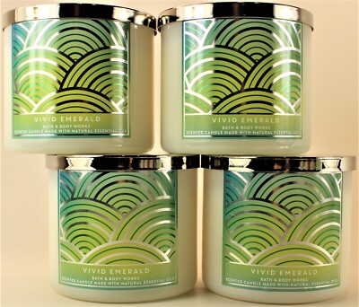 QTY 4 - Bath & Body Works White Barn VIVID EMERALD 3 Wick 14.5 Oz Scented Candle
