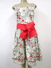 Nine West Sleeveless Dress Size 6 Multi Color Floral Midi Belted Lined Pre Owned