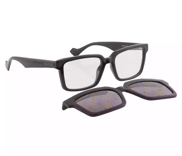 Gucci GG1543S 001 Black Grey Logo Clip-On Rectangular Men's