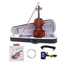 4/4 Classic Solid Wood Violin Case Bow Violin Strings Rosin Shoulder Rest Tuner