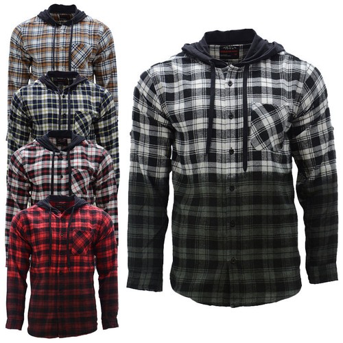 Mens Lumberjack Shirts Long Sleeve Soft Cotton Hooded Casual Flannel