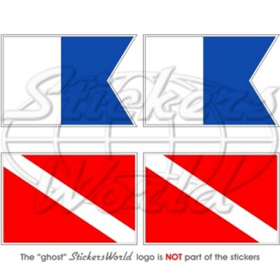 SCUBA ALPHA & DOWN DIVE Flag, 50mm Vinyl Stickers x4