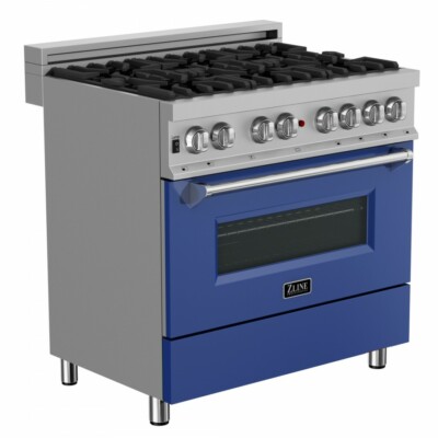 ZLINE 36'' DUAL FUEL RANGE OVEN GAS ELECTRIC STAINLESS BLUE DOOR RAS-BM-36
