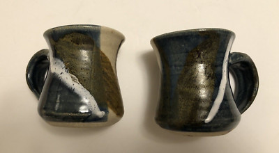Vtg Christopher Bragg Studio Art Pottery Set of 2 Mugs Stoneware Artist Signed