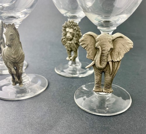 Wine Glasses Pewter Animal Shields Fort USA 4 - Picture 2 of 8