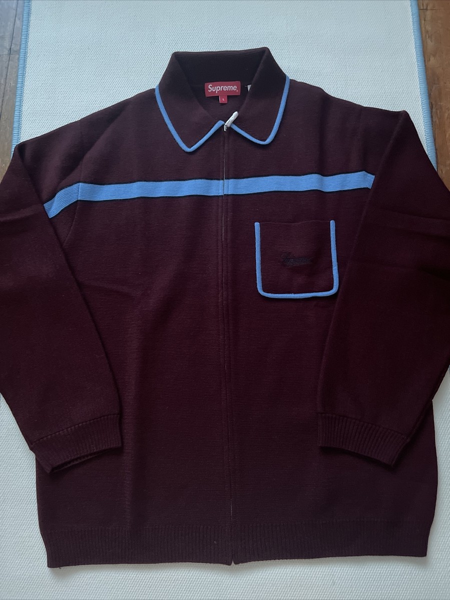 Supreme Chest Stripe Zip Up Cardigan Burgundy | eBay Supreme Chest Stripe Zip Up Cardigan Burgundy | eBay