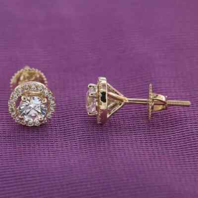 2 CT Lab Created Round Diamond Screw Back Womens Earrings 14K Yellow Gold Finish