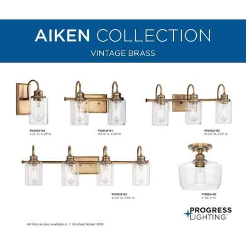 Progress Lighting Aiken Collection 1-Light Vintage Brass Clear Glass Mount Light - Picture 9 of 10