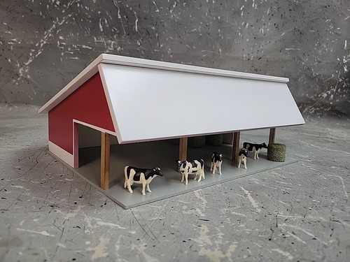 1/64 Custom scratch built Cattle Shed building White & Red